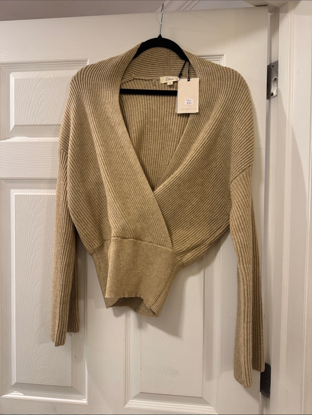 Elan Ribbed Wrap Cardigan in Camel